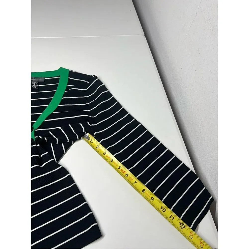Cable & Gauge Women’s Size M Black White Green Striped V-Neck Sweater